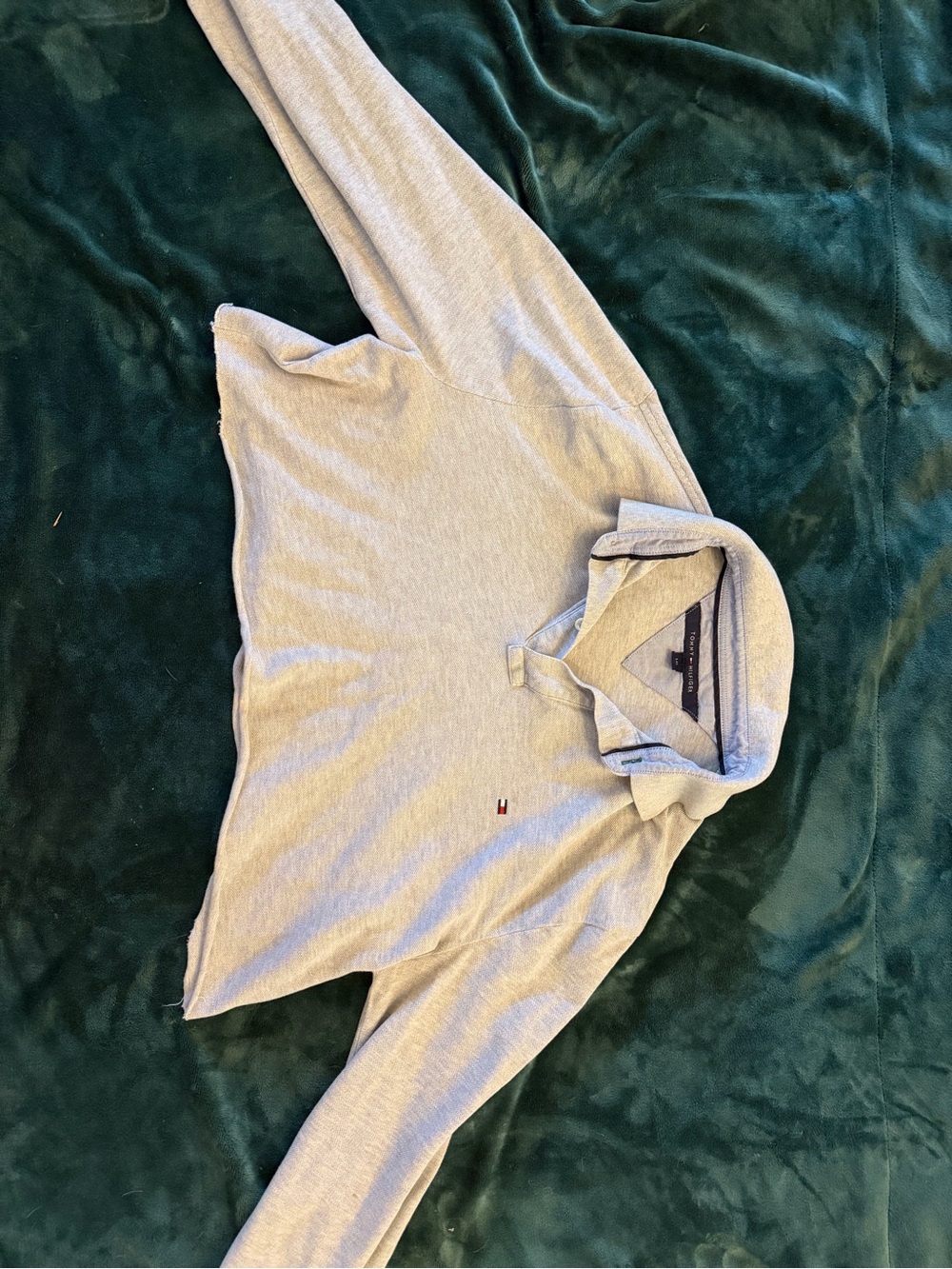 Tommy Hilfiger Heather Gray Polo Knit with Flag Emblem